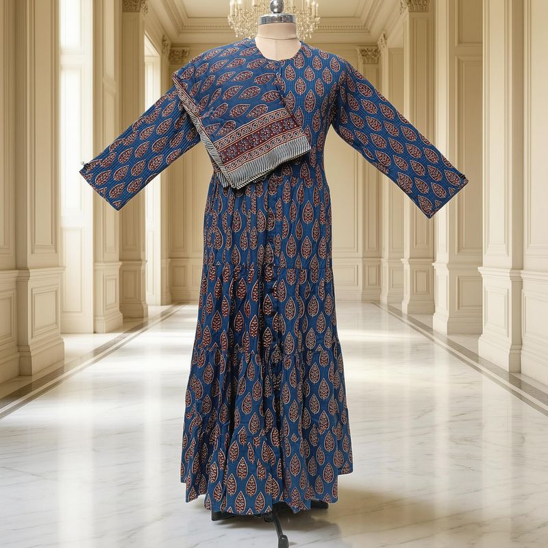 L-XL Bustan Printed Cotton Dress 57" Long Jalabiya