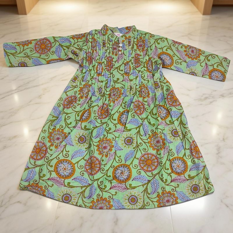 1-2 Year Adiat Printed Cotton Girls Dress 26'' Long Jalabiya