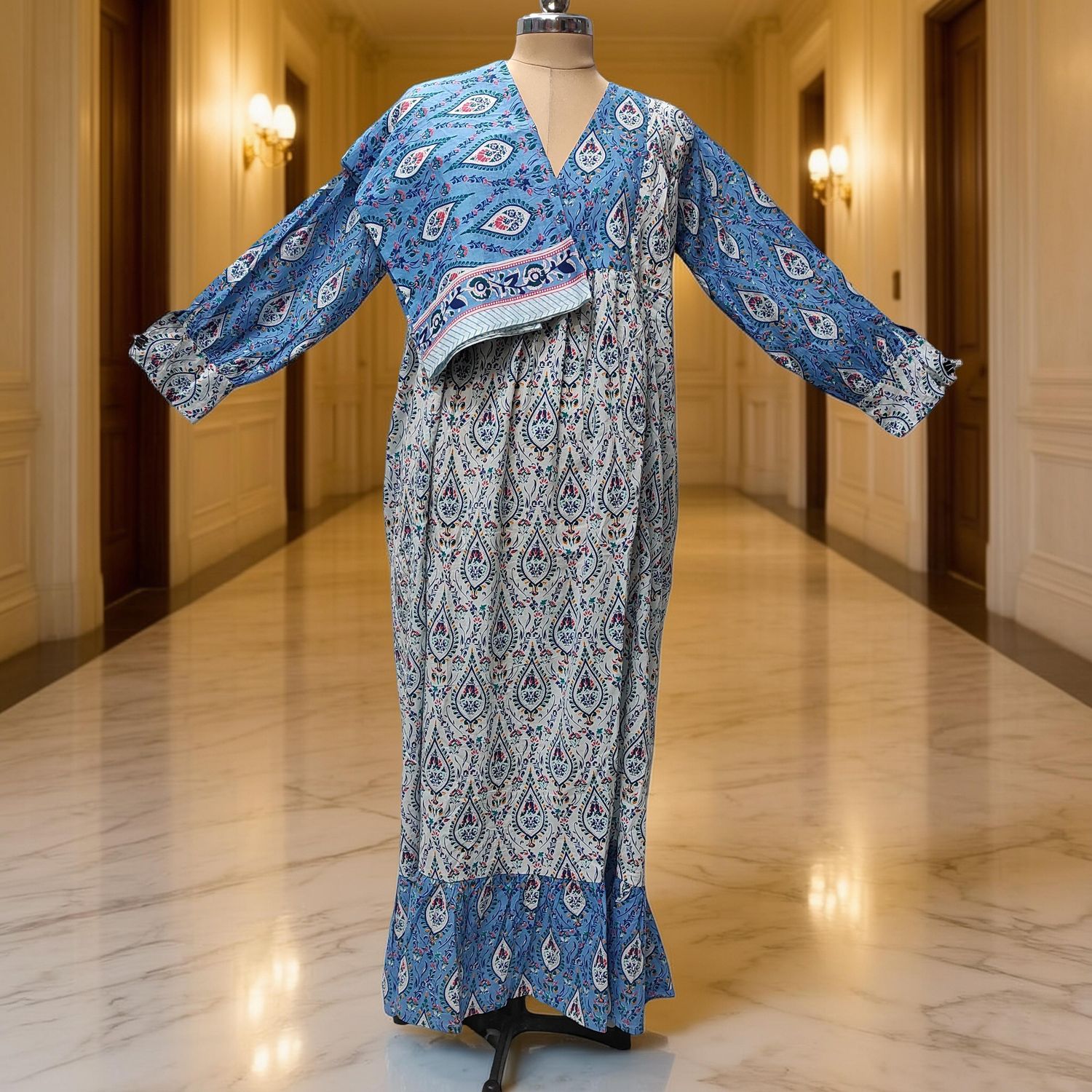 2XL-3XL Yamana With Sheila Printed Cotton Dress 57" Long Jalabiya