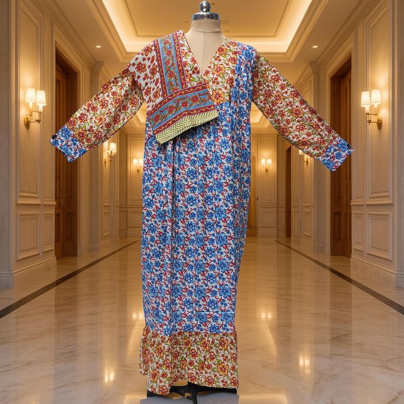L-XL Yamana With Sheila Printed Cotton Dress 57" Long Jalabiya