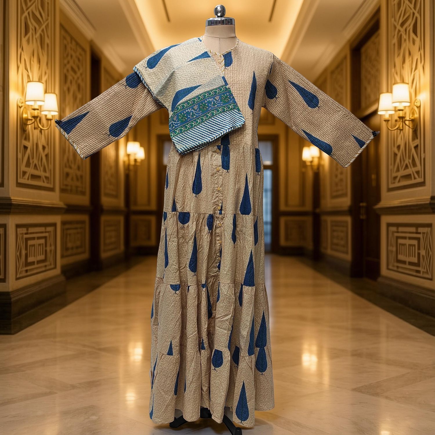 L-XL Bustan Printed Cotton Dress 57" Long Jalabiya