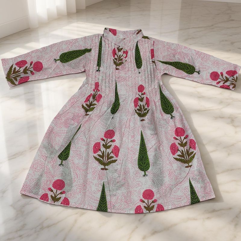2-3 Year Adiat Printed Cotton Girls Dress 30'' Long Jalabiya