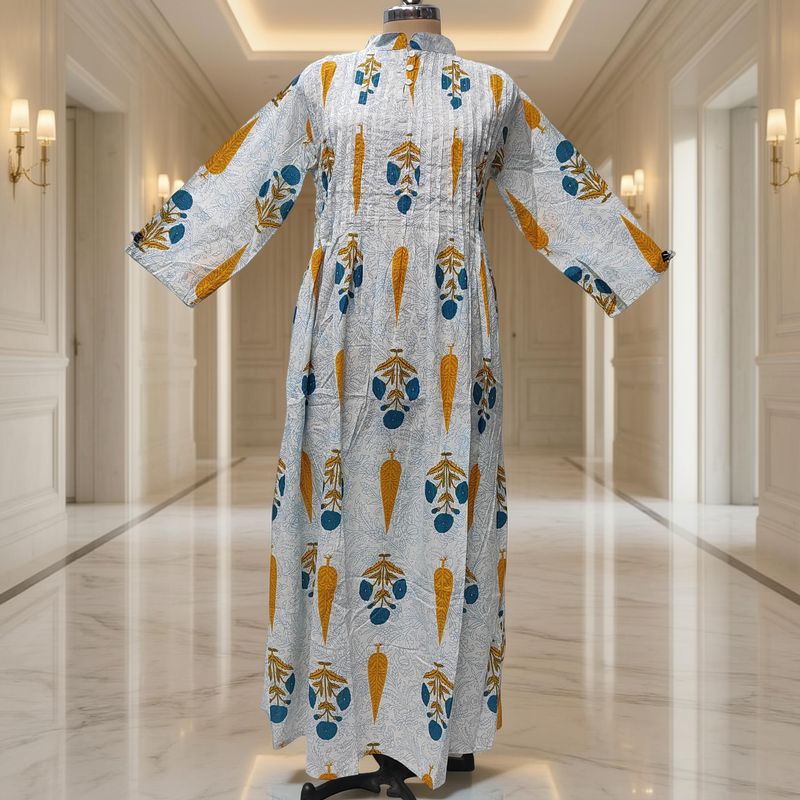 L/XL Adiat Printed Cotton Dress 57'' Long Jalabiya