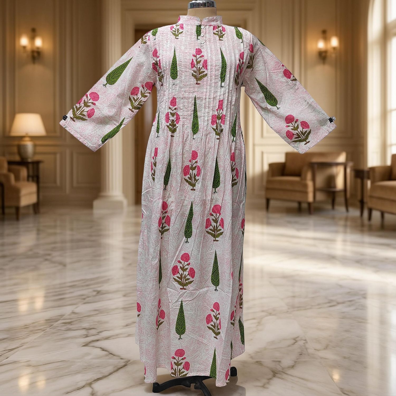 2XL/3XL Adiat Printed Cotton Dress 57'' Long Jalabiya