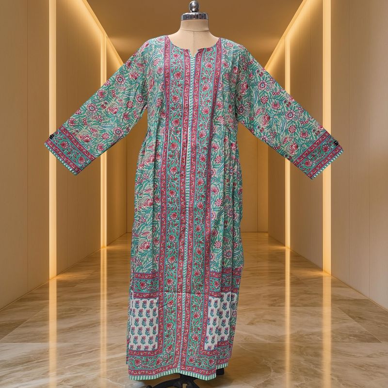 12-13 Year Bhopali Printed Cotton Girls Dress 50" Long Jalabiya