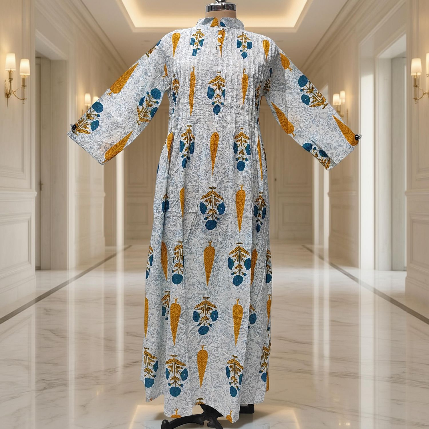 S/M Adiat Printed Cotton Dress 57'' Long Jalabiya