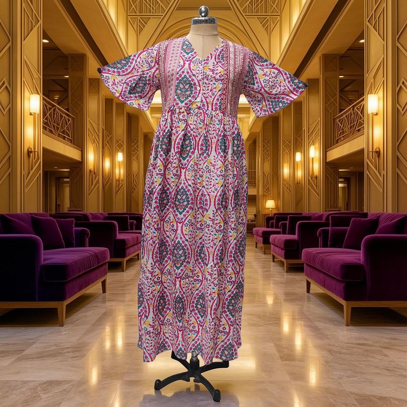 S-M Rahaf Printed Cotton Dress 57" Long Jalabiya