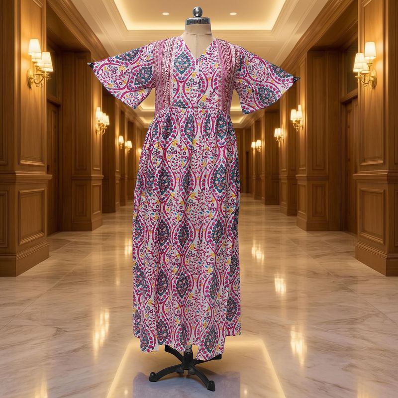 S-M Rahaf Printed Cotton Dress 57" Long Jalabiya
