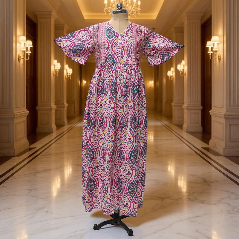 S-M Rahaf Printed Cotton Dress 57" Long Jalabiya