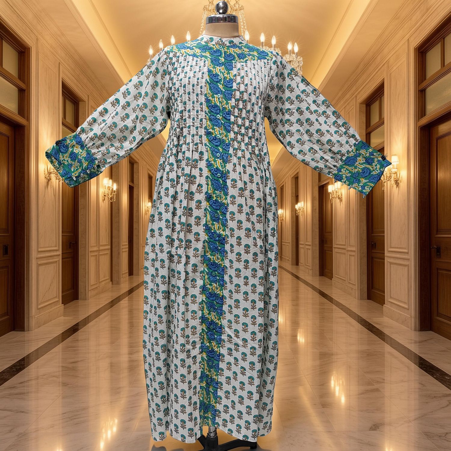 S/M  Aafreen Printed Cotton Dress 57" Long Jalabiya