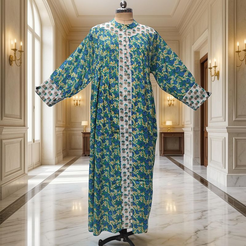 2XL/3XL  Aafreen Printed Cotton Dress 57" Long Jalabiya