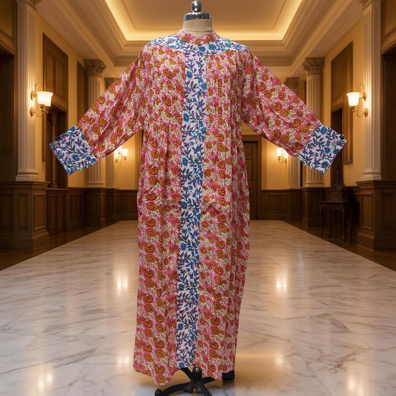 2XL/3XL  Aafreen Printed Cotton Dress 57" Long Jalabiya