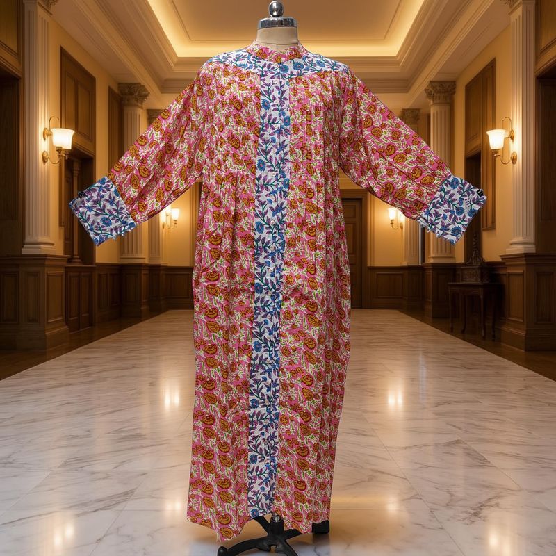 2XL/3XL  Aafreen Printed Cotton Dress 57" Long Jalabiya