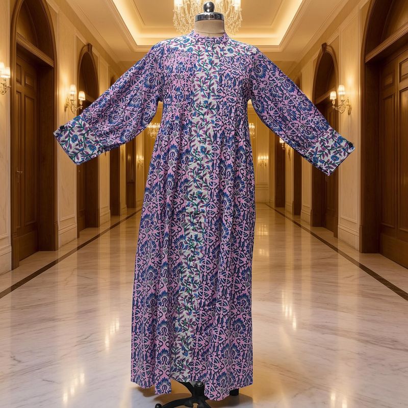 S/M  Aafreen Printed Cotton Dress 57" Long Jalabiya