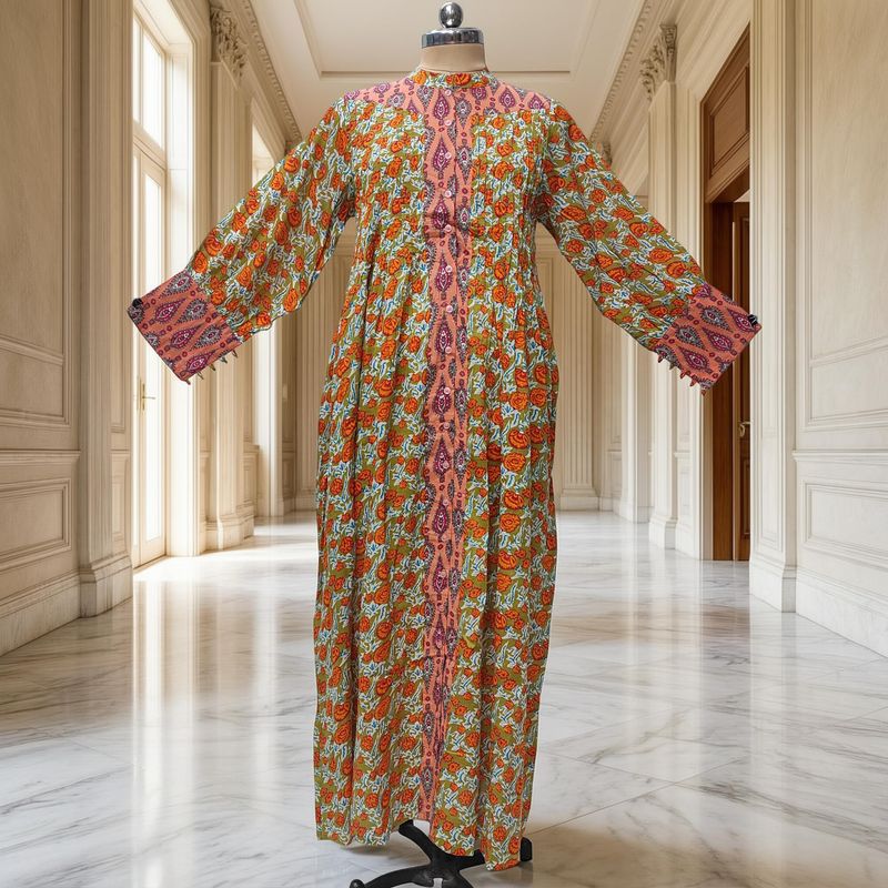 S/M  Aafreen Printed Cotton Dress 57" Long Jalabiya