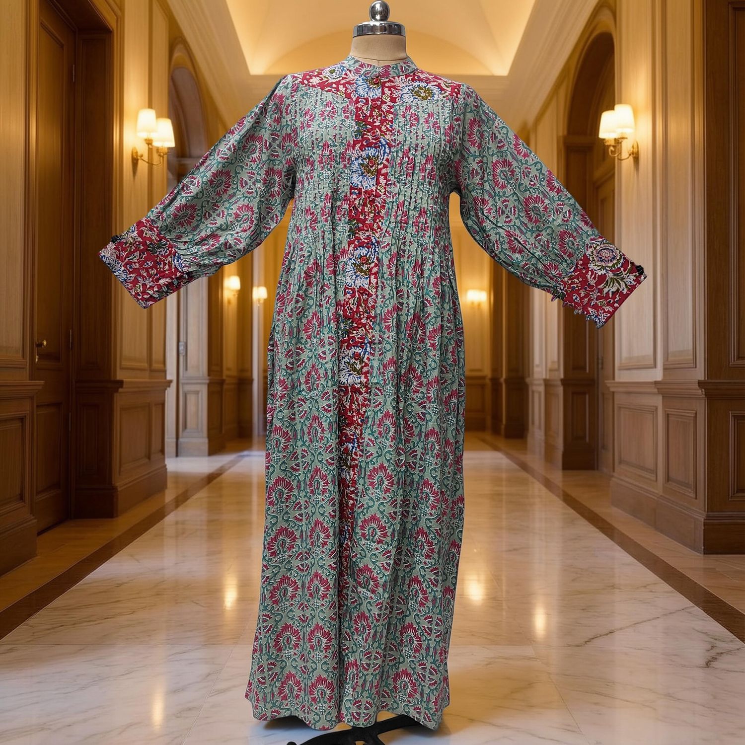 S/M  Aafreen Printed Cotton Dress 57" Long Jalabiya