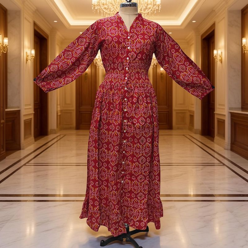 S/M  Yuasa Printed Cotton Dress 57" Long Jalabiya