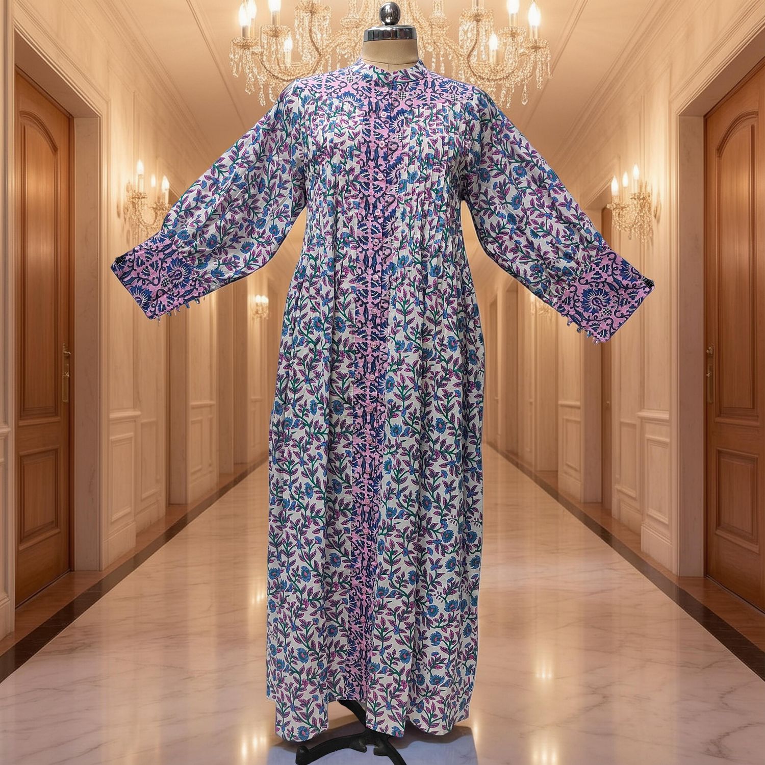 S/M  Aafreen Printed Cotton Dress 57" Long Jalabiya