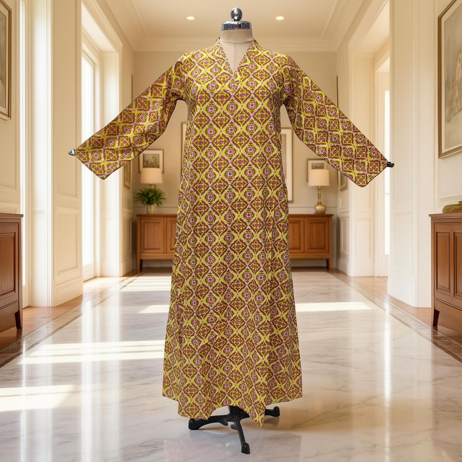 S/M Teena Printed Cotton Dress 57" Long Jalabiya