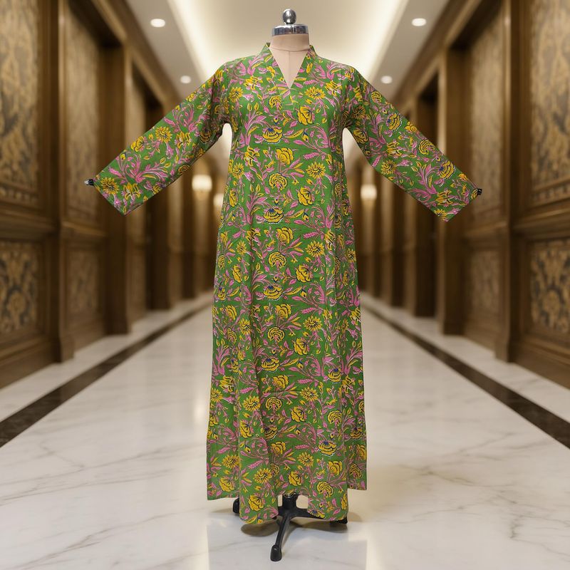 L/XL Teena Printed Cotton Dress 57" Long Jalabiya