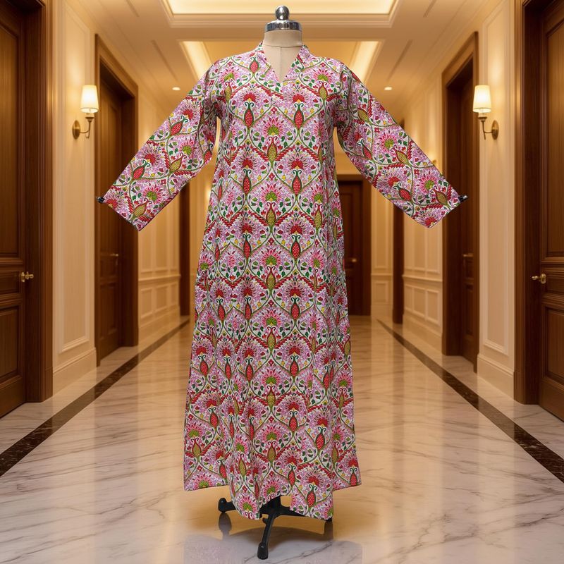 L/XL Teena Printed Cotton Dress 57" Long Jalabiya