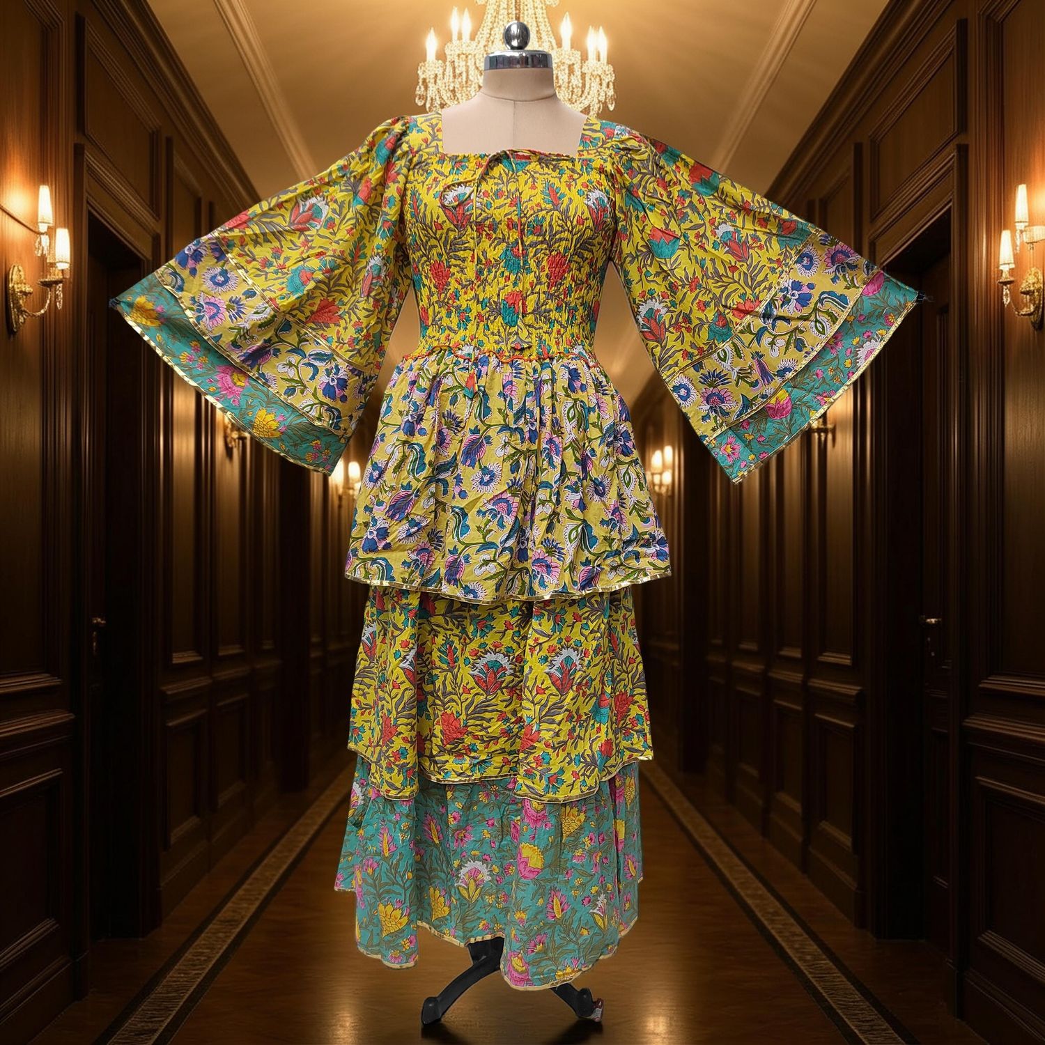 10-11 Year Rahima Printed Cotton Dress 46" Long Jalabiya