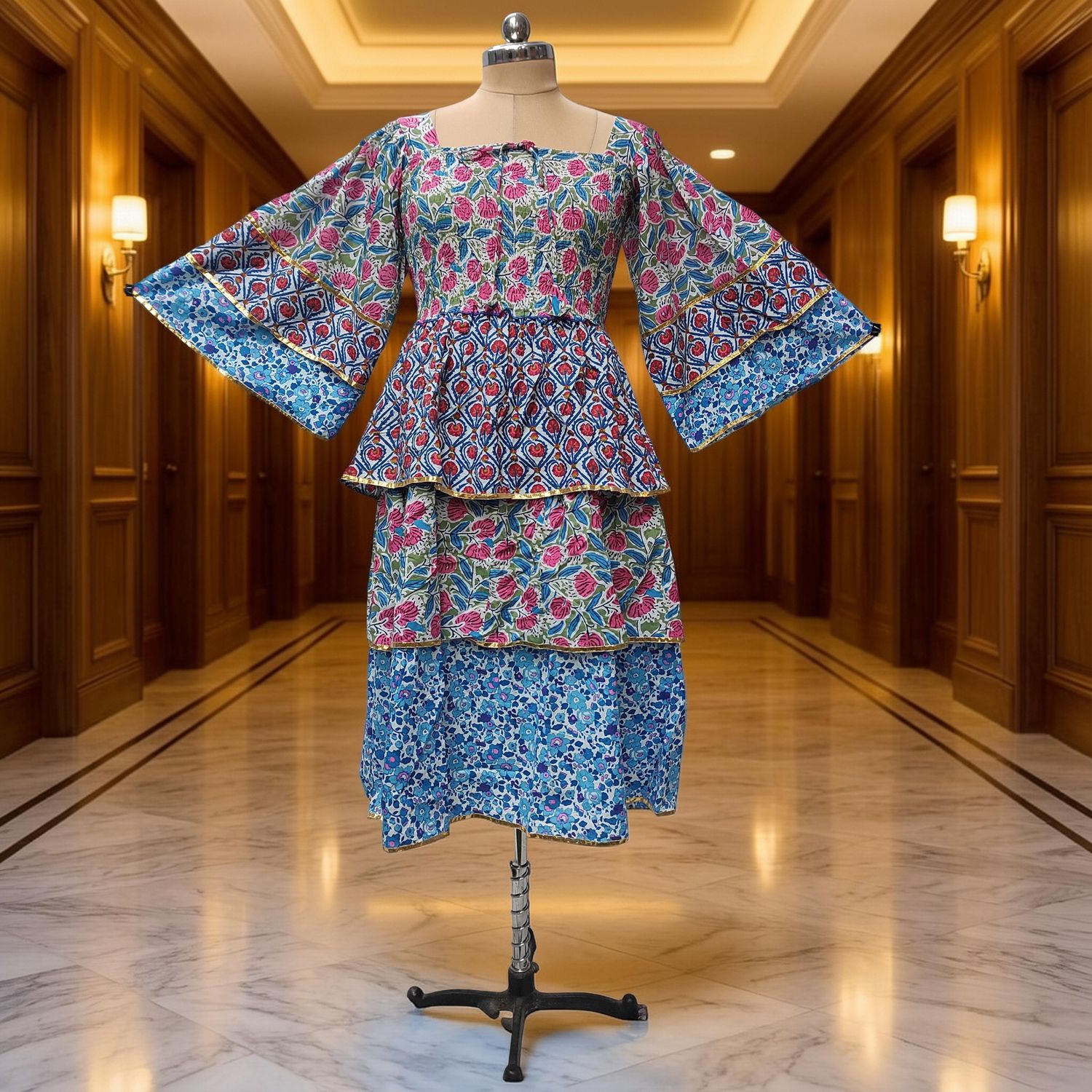 10-11 Year Rahima Printed Cotton Dress 46" Long Jalabiya