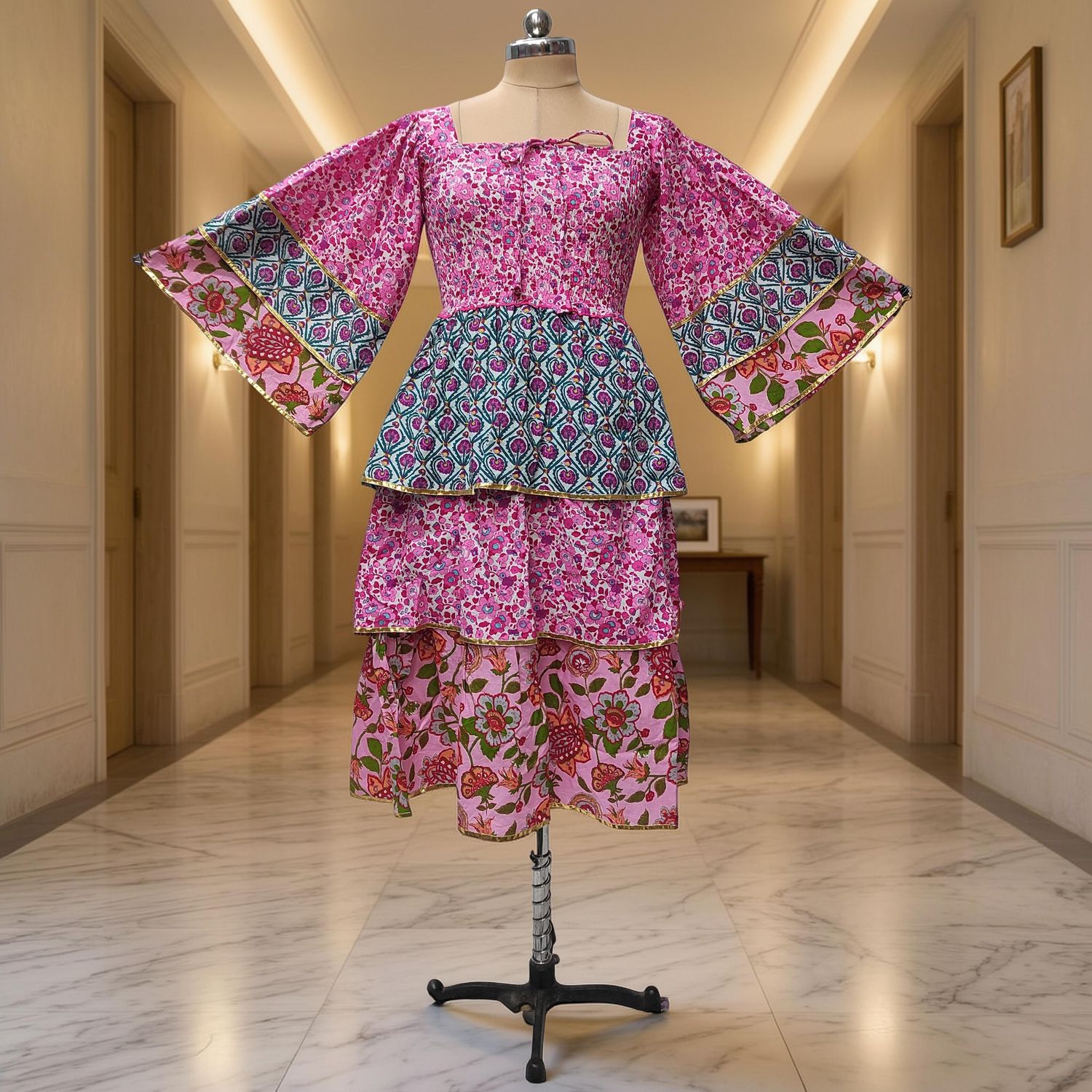 10-11 Year Rahima Printed Cotton Dress 46" Long Jalabiya