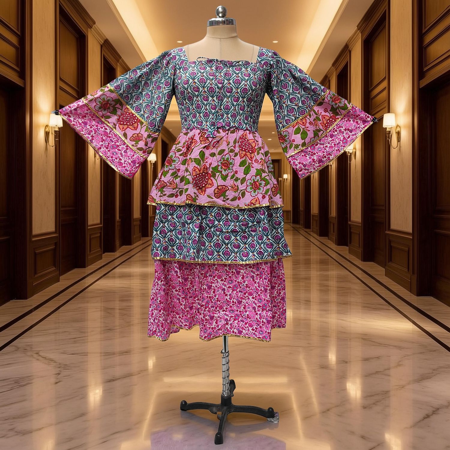 10-11 Year Rahima Printed Cotton Dress 46" Long Jalabiya