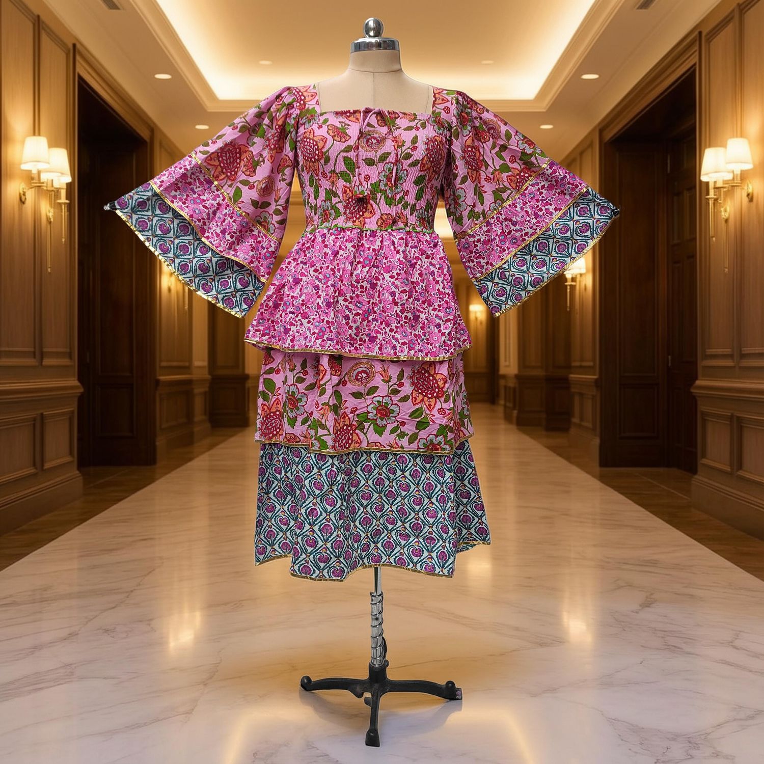 10-11 Year Rahima Printed Cotton Dress 46" Long Jalabiya