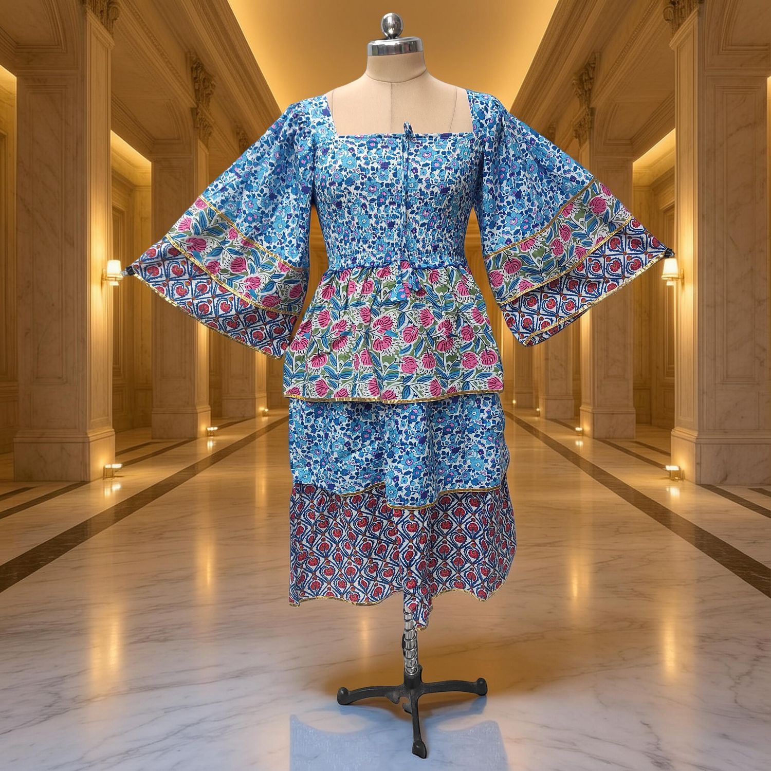 10-11 Year Rahima Printed Cotton Dress 46" Long Jalabiya