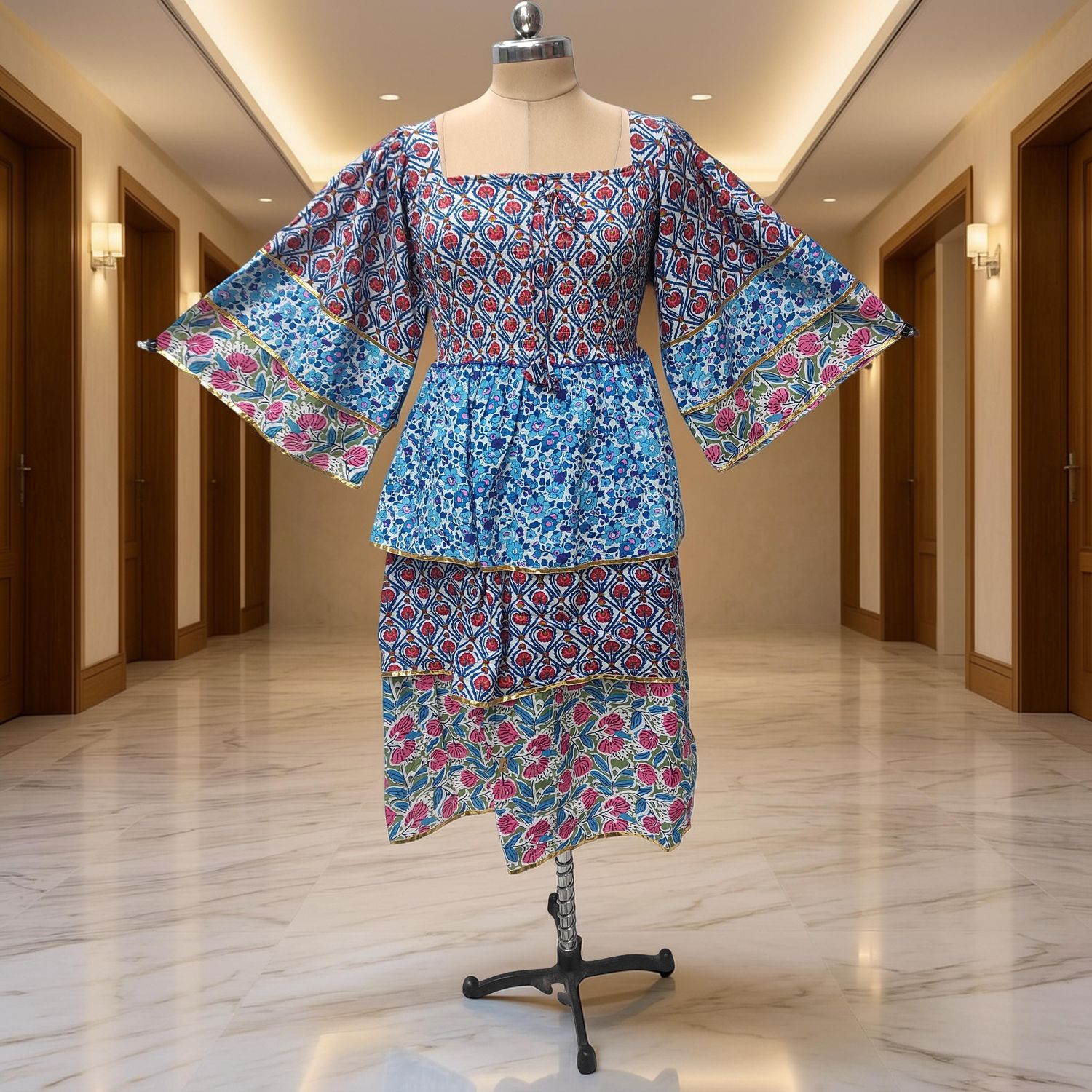 10-11 Year Rahima Printed Cotton Dress 46" Long Jalabiya