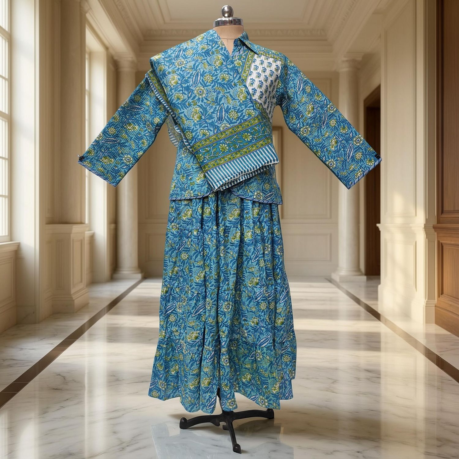 XS/S Cotton Jacket &amp; Jalabiya Set With Sheila length 54” Long