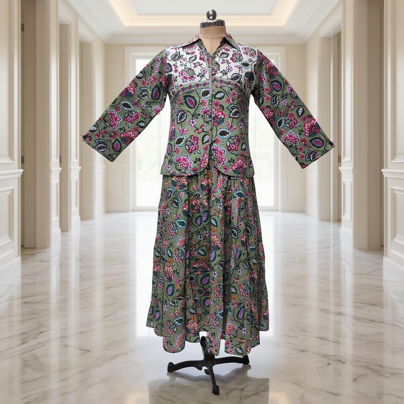 S-M Cotton Jacket &amp; Jalabiya Set length 56” Long