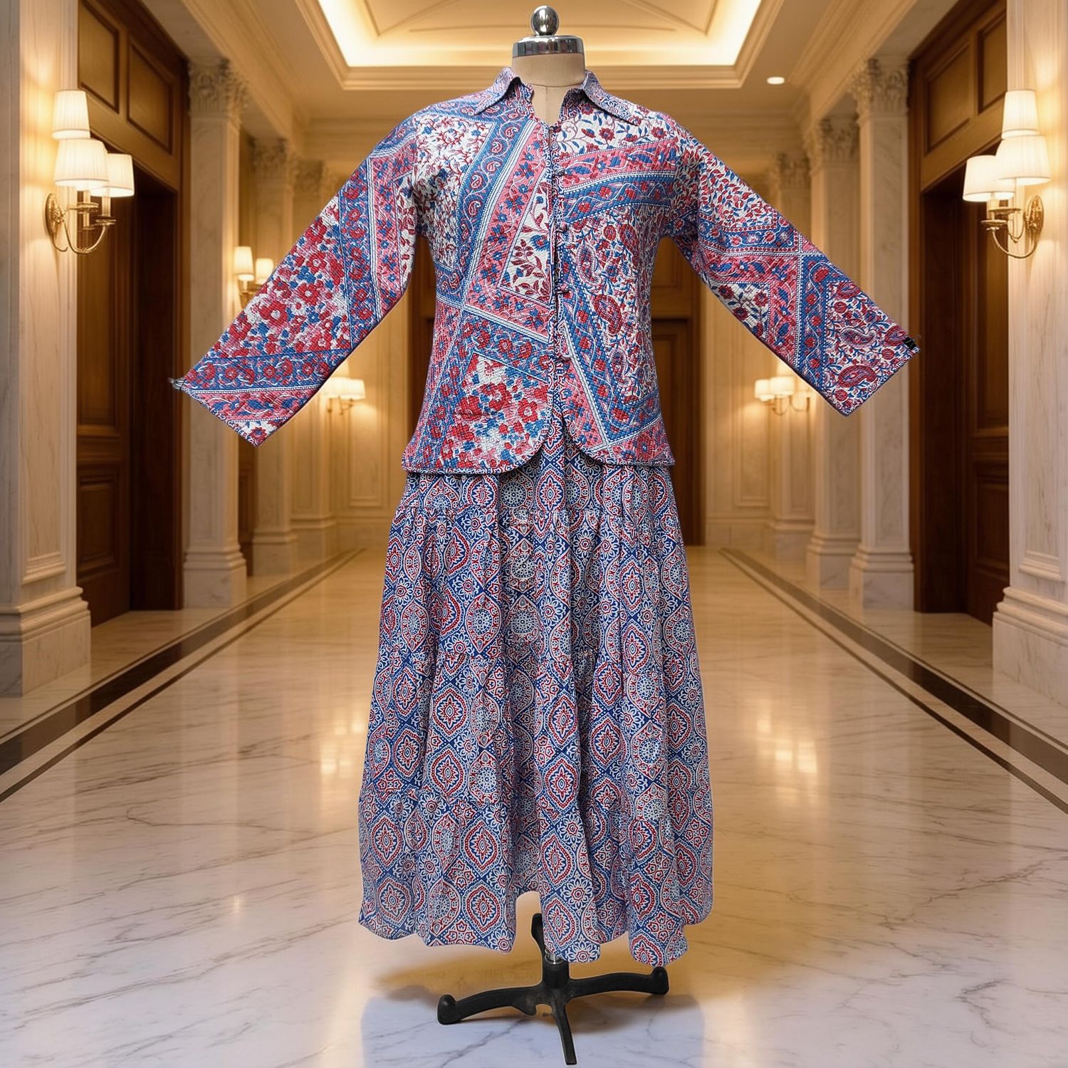 L-XL Cotton Jacket &amp; Jalabiya Set length 56” Long