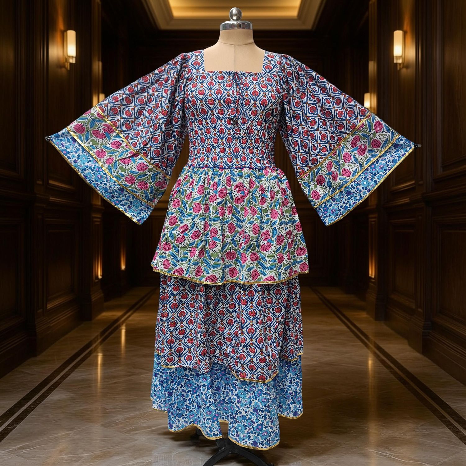 S/M Rahima Printed Cotton Dress 57" Long Jalabiya