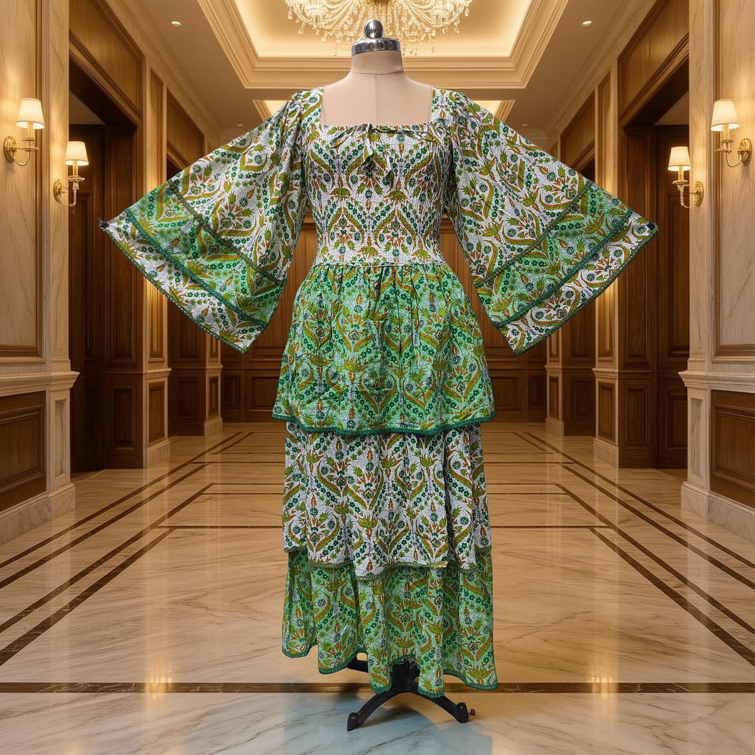 S/M Rahima Printed Cotton Dress 57" Long Jalabiya