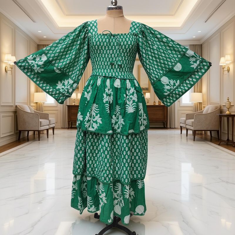 L/XL Rahima Printed Cotton Dress 57" Long Jalabiya