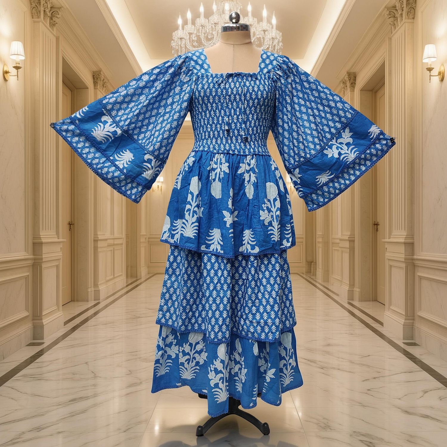 S/M Rahima Printed Cotton Dress 57" Long Jalabiya