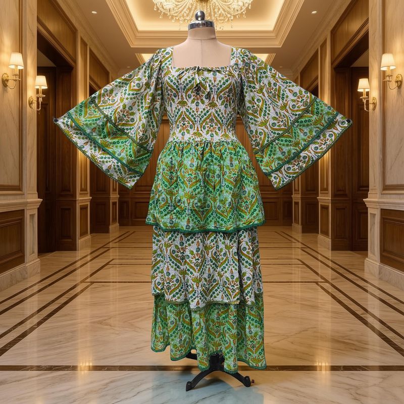 2XL/3XL Rahima Printed Cotton Dress 57" Long Jalabiya