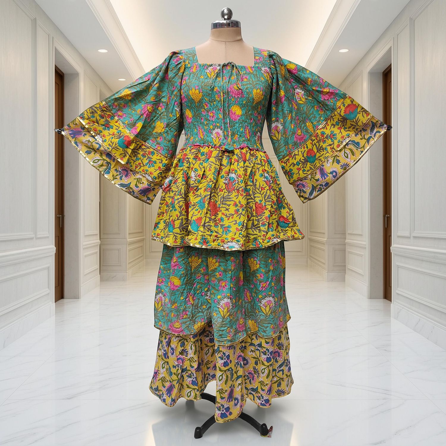 2XL/3XL Rahima Printed Cotton Dress 57" Long Jalabiya