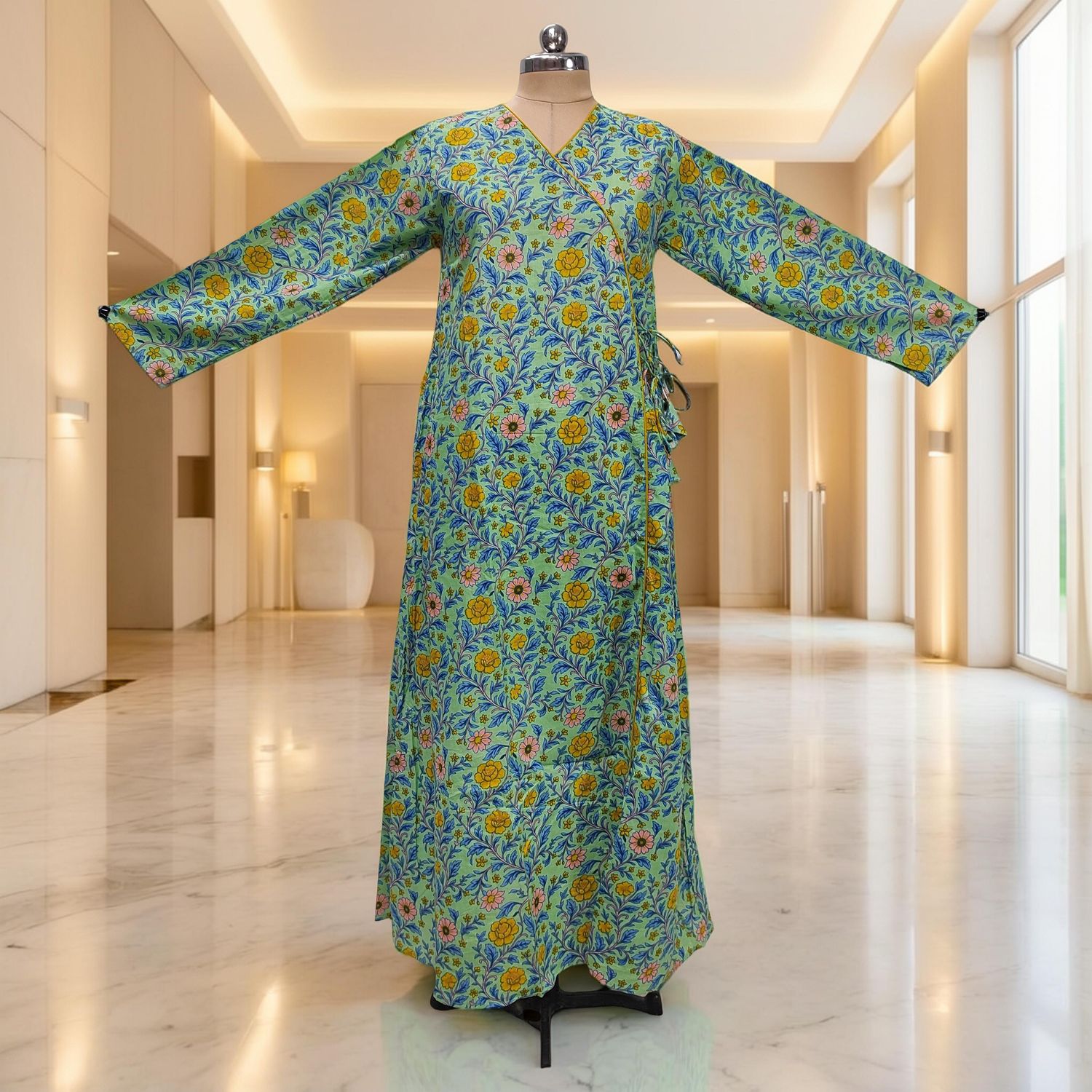 2XL/3XL Qifa Printed Cotton Dress 57" Long Jalabiya