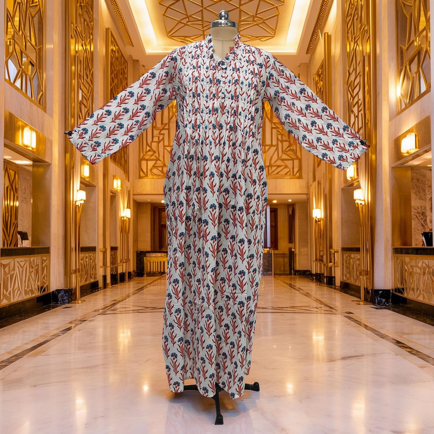 S/M Sparrow Printed Cotton Dress 57" Long Jalabiya