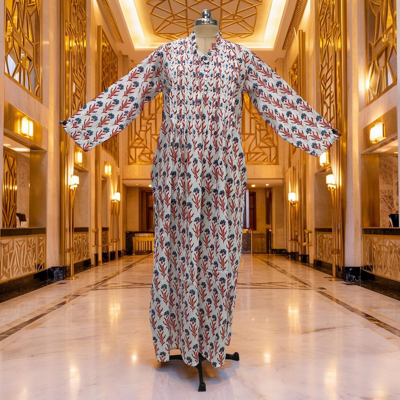 S/M Sparrow Printed Cotton Dress 57" Long Jalabiya