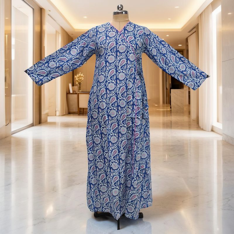 2XL/3XL Qifa Printed Cotton Dress 57" Long Jalabiya