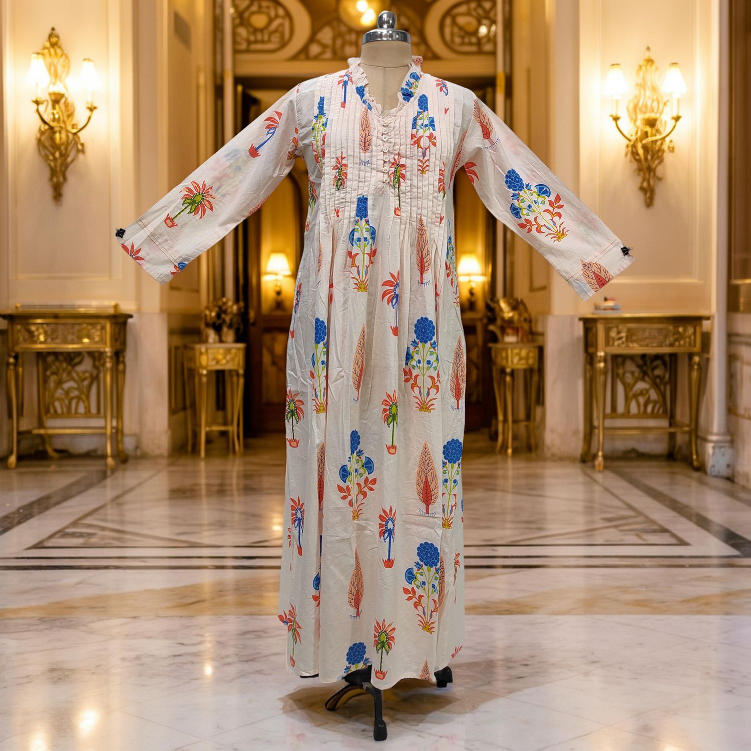 S/M Sparrow Printed Cotton Dress 57" Long Jalabiya