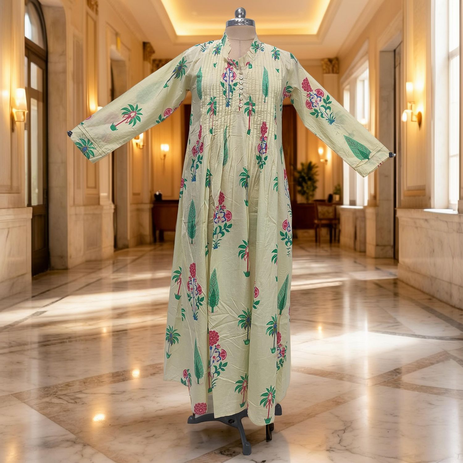 S/M Sparrow Printed Cotton Dress 57" Long Jalabiya