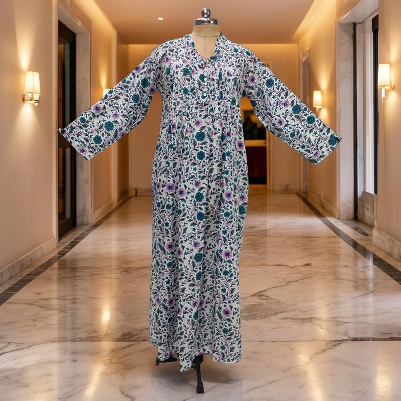 L/XL Sparrow Printed Cotton Dress 57" Long Jalabiya