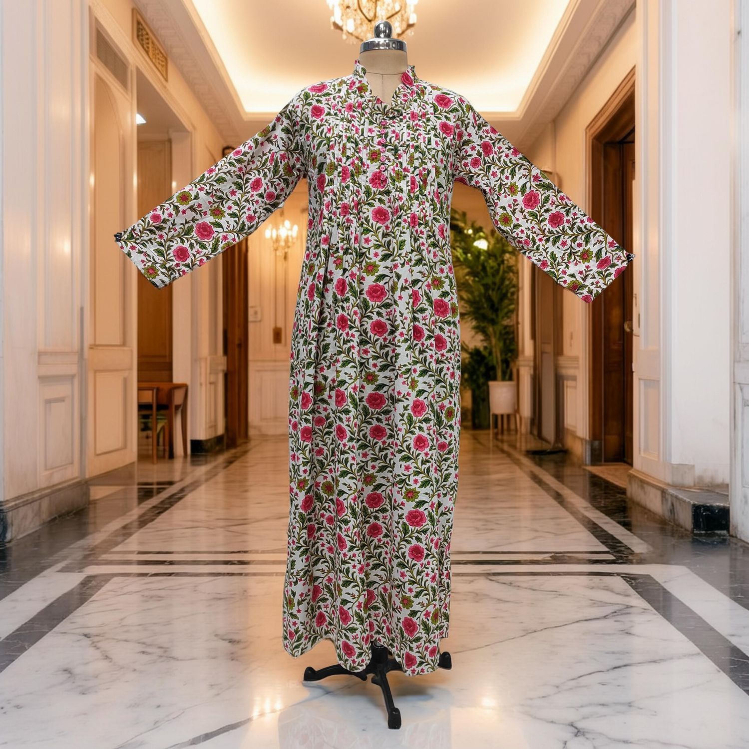 L/XL Sparrow Printed Cotton Dress 57" Long Jalabiya