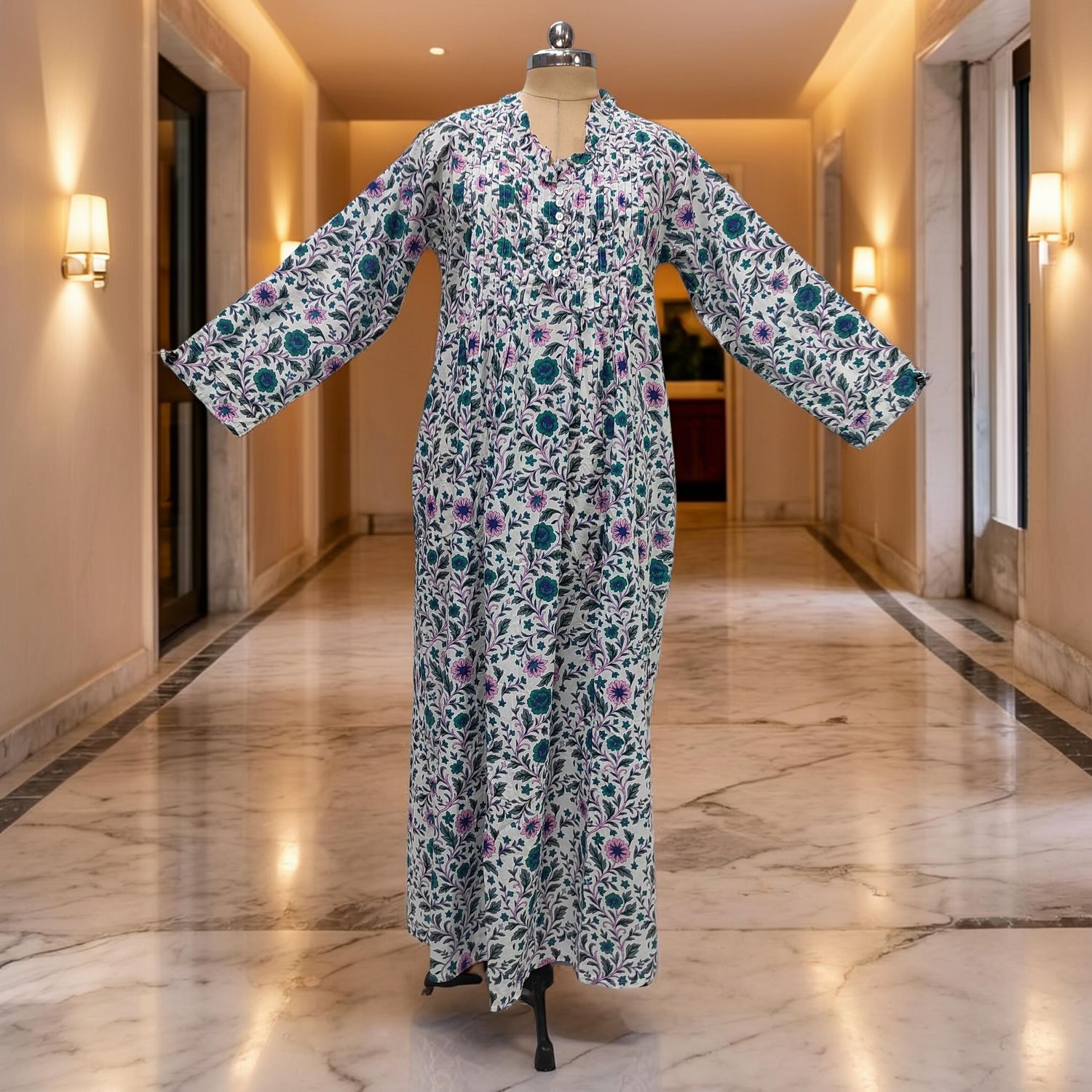 S/M Sparrow Printed Cotton Dress 57" Long Jalabiya